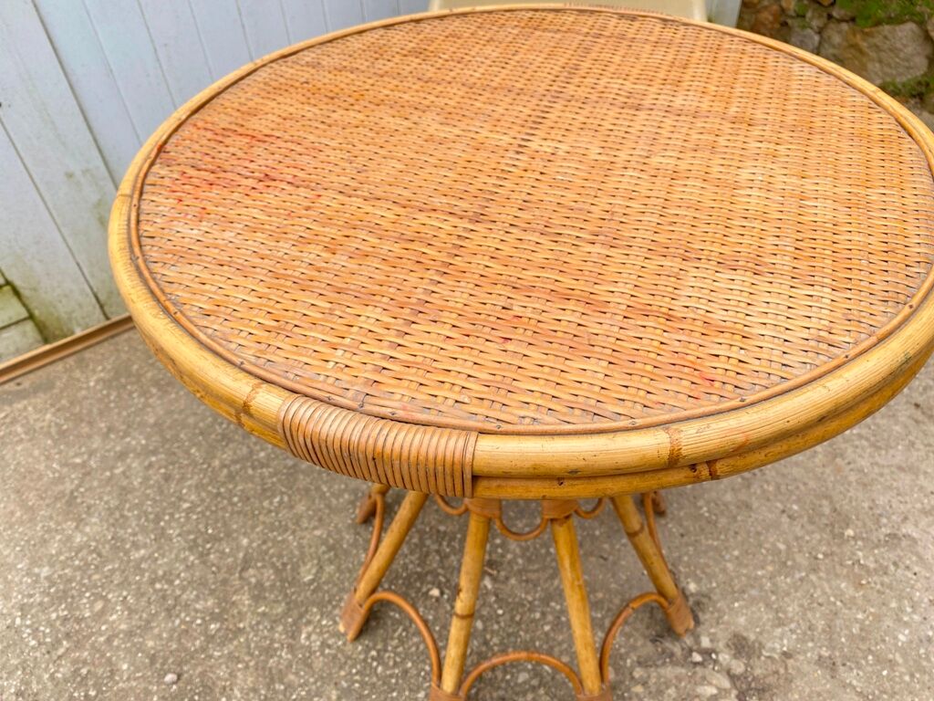 Round rattan table dia 65cm vintage 60s