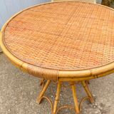 Round rattan table dia 65cm vintage 60s