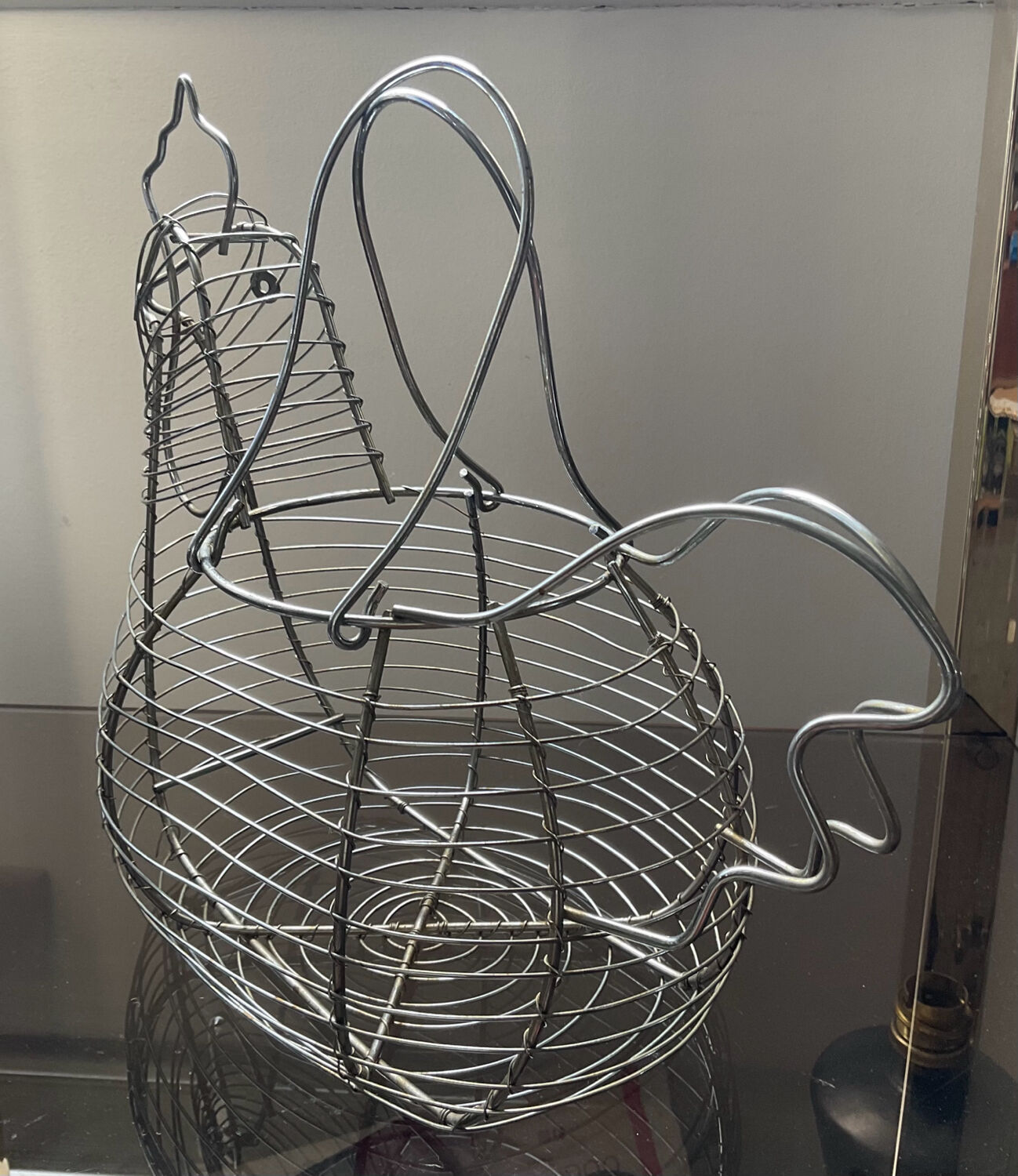 Vintage metal hen egg basket