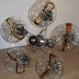 Lustre en verre de Murano bois et chrome pour Mazzega 60/70