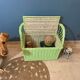 Vintage rattan bench toy chest