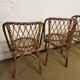 Set of table and 4 chairs in bamboo and rattan, 1960