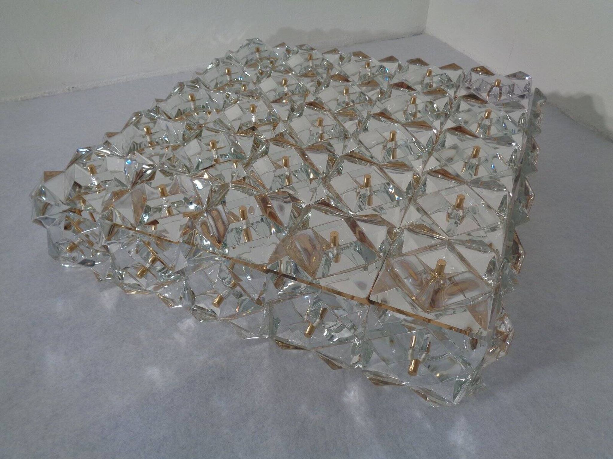 Large Gold-Plated & Crystal Glass Flush Mount from Kinkeldey, Germany, 1970s