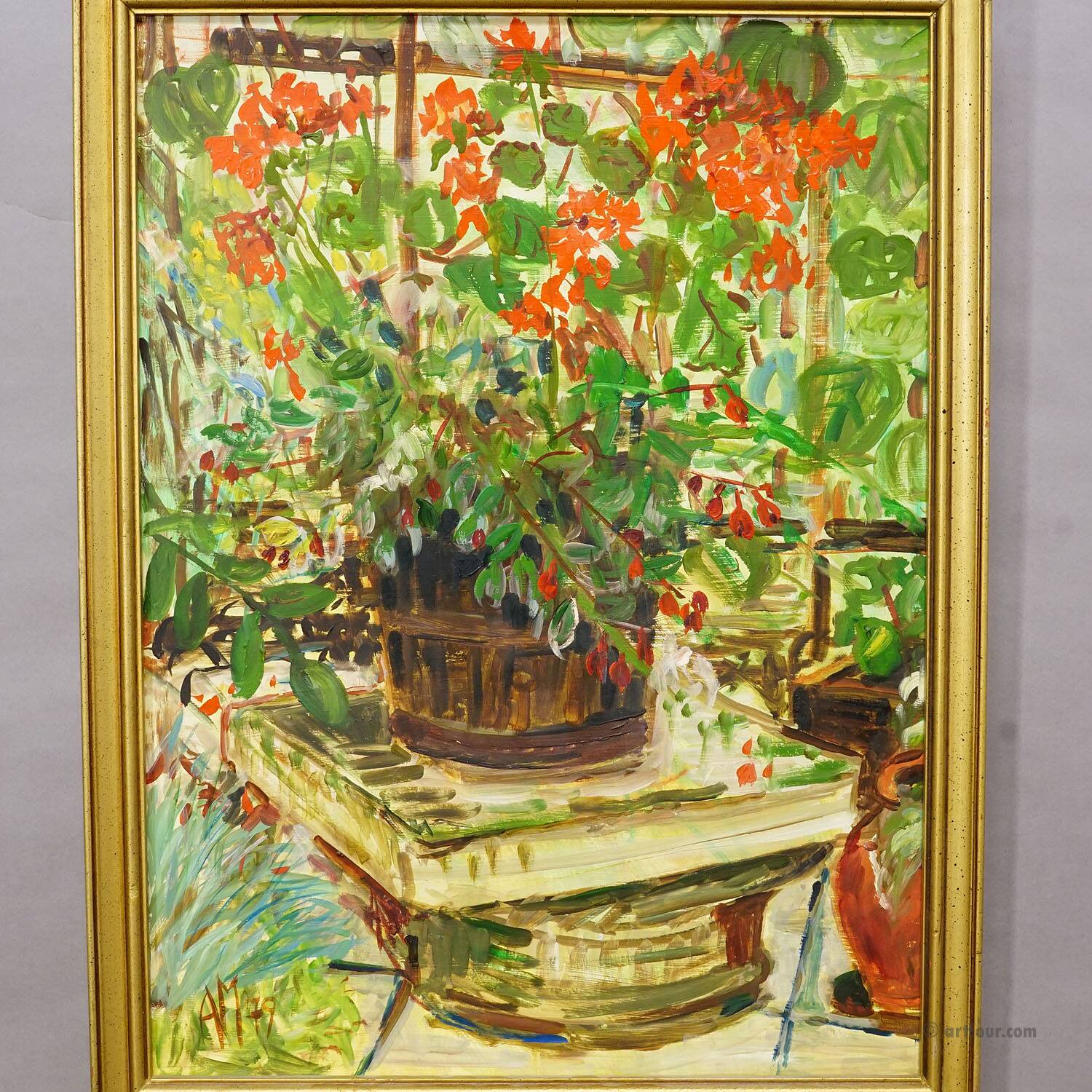 Oil painting by Alexander Michael – Still Life with Geraniums, 1977