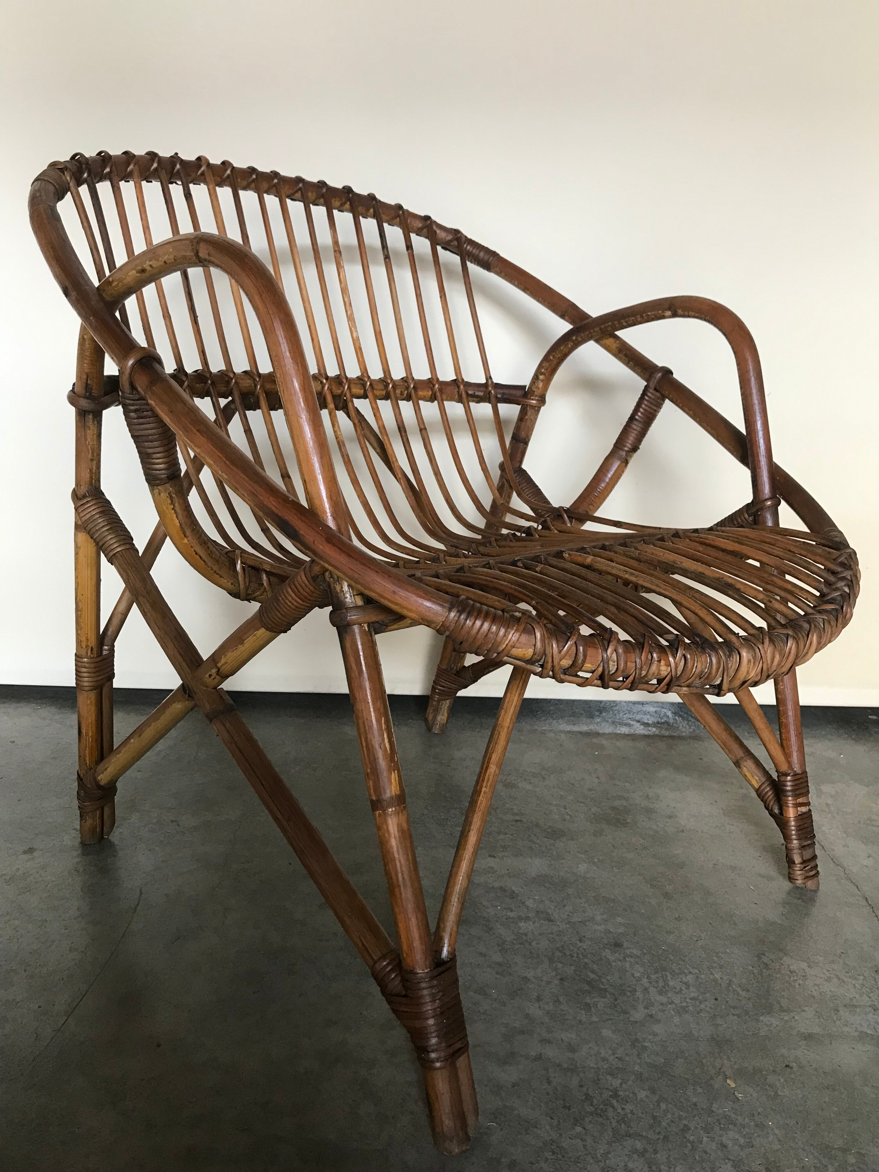 Rattan armchair vintage shell adult 1960