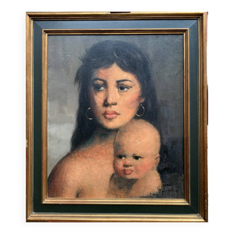 A. van BELLEGHEM (1922 - 1996) "Mère et enfant".