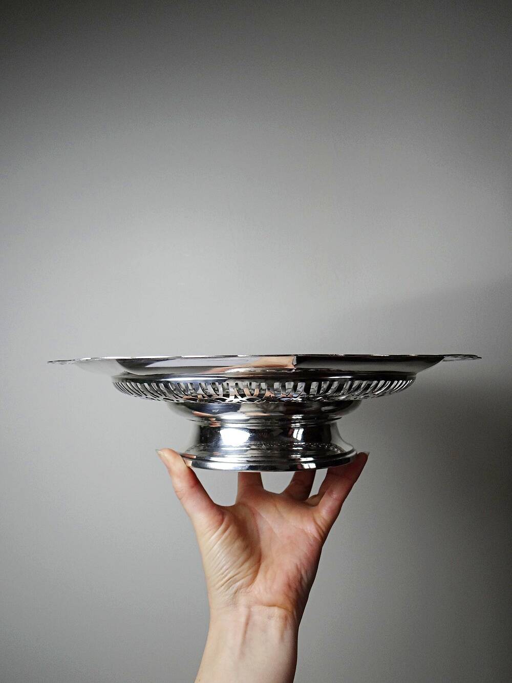 Grande coupe ajourée sur pied en métal argenté, orfèvrerie Dechamps Frères