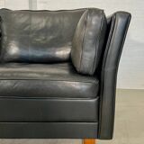 Vintage retro danish mogens hansen 2 person black leather sofa