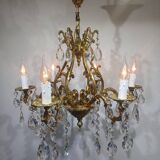 6-light bronze and crystal cage chandelier