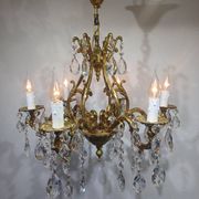 Lustre cage 6 lumières bronze et cristal