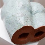 Light blue clay ceramic torso statue – mid-century design sculpture, heavy studio piece