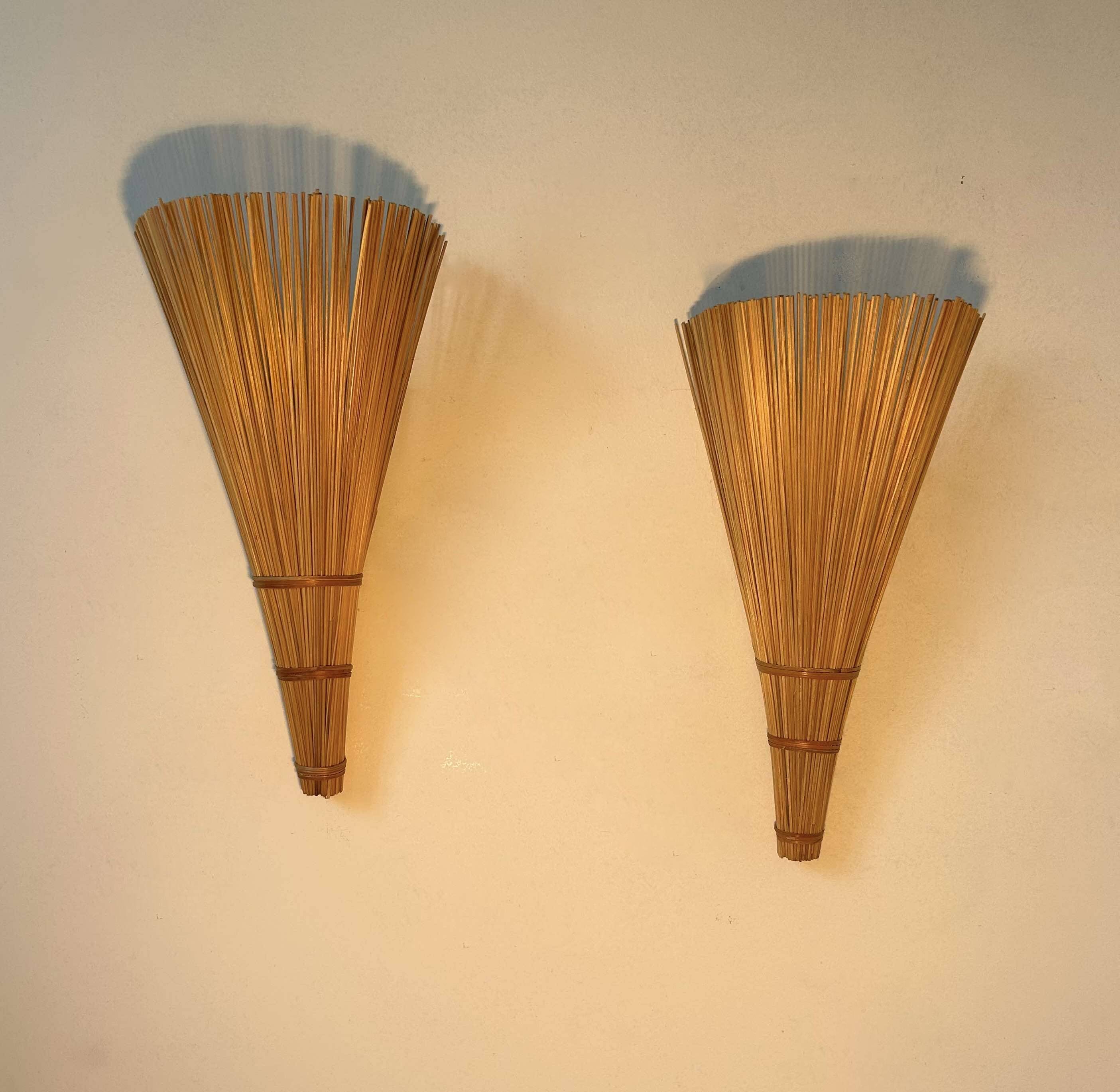Pair of wicker wall lights, France 1980