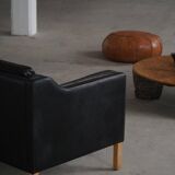Mogens Hansen, 2-seater canapé mid-century, patinated black leather, 1970s.