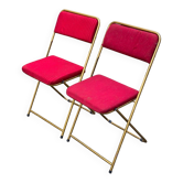2 chaises d'opéra pliables Lafuma France 1970 doré et bordeaux