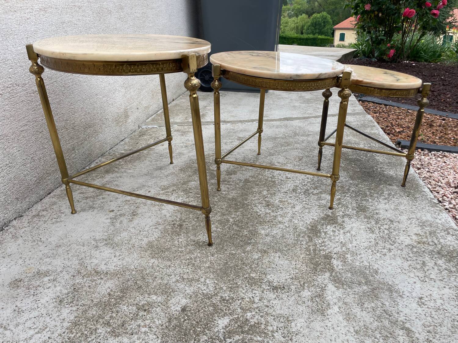 Vintage bronze, brass and onyx nesting table