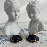 Pair of biscuit busts, Tharaud, Houdon, Louise and Alexandre Brongniart