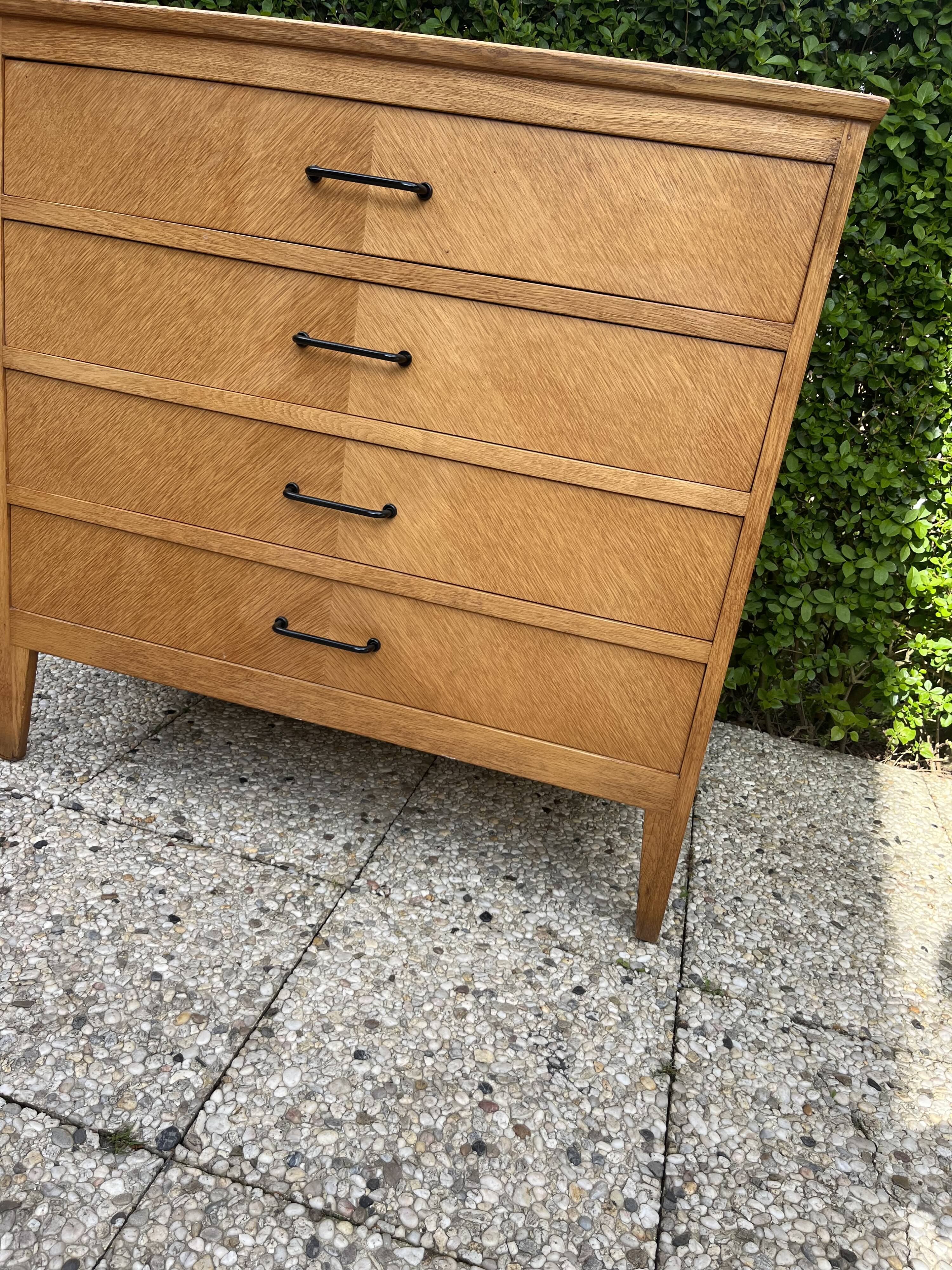 Commode vintage 4 tiroirs chêne clair 1960