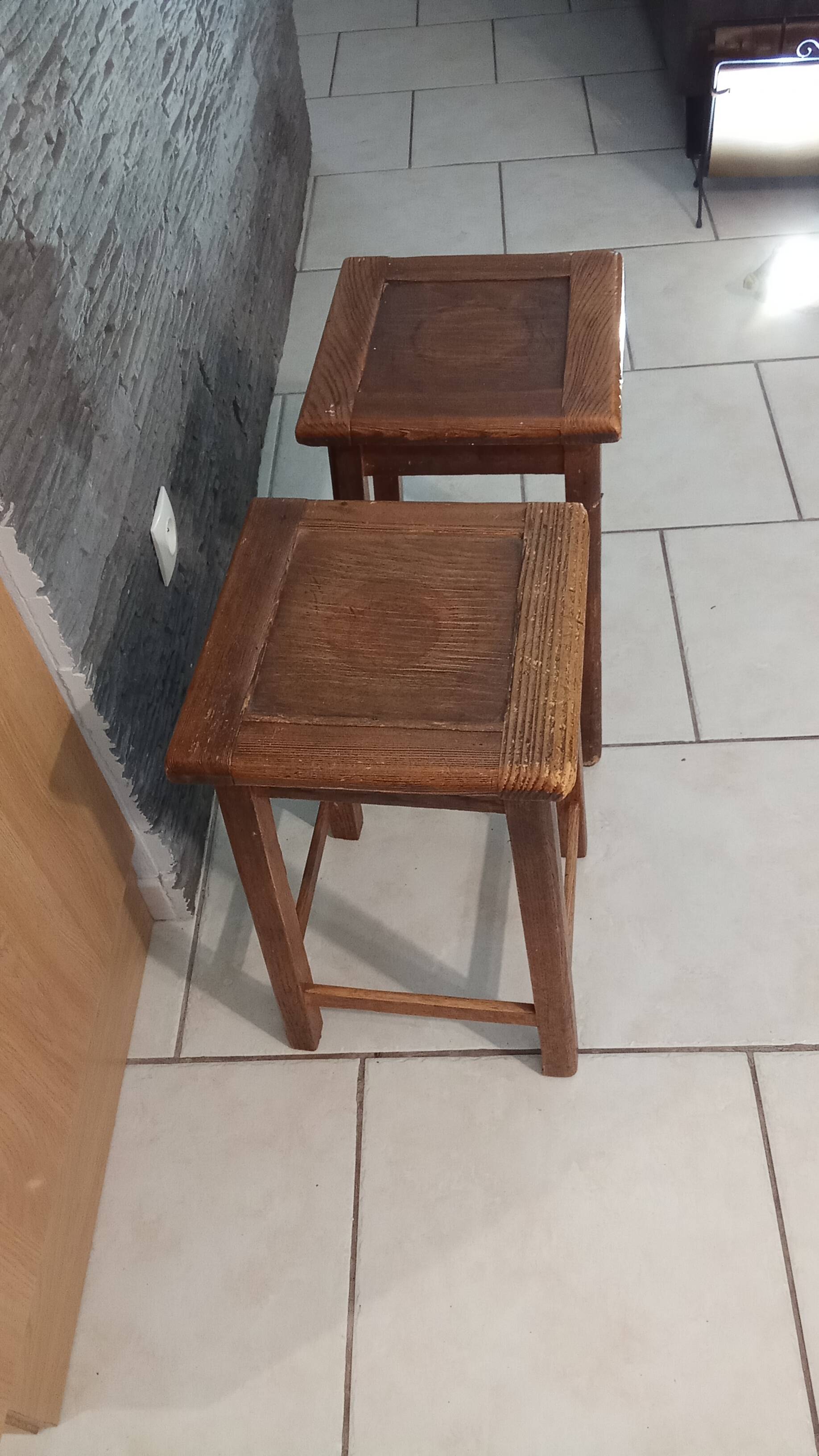 Pair of vintage wooden stools from the reconstruction period from the 40s and 50s