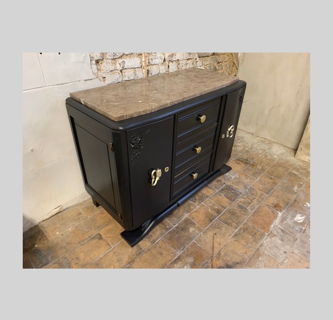 Black art deco sideboard and grey marble