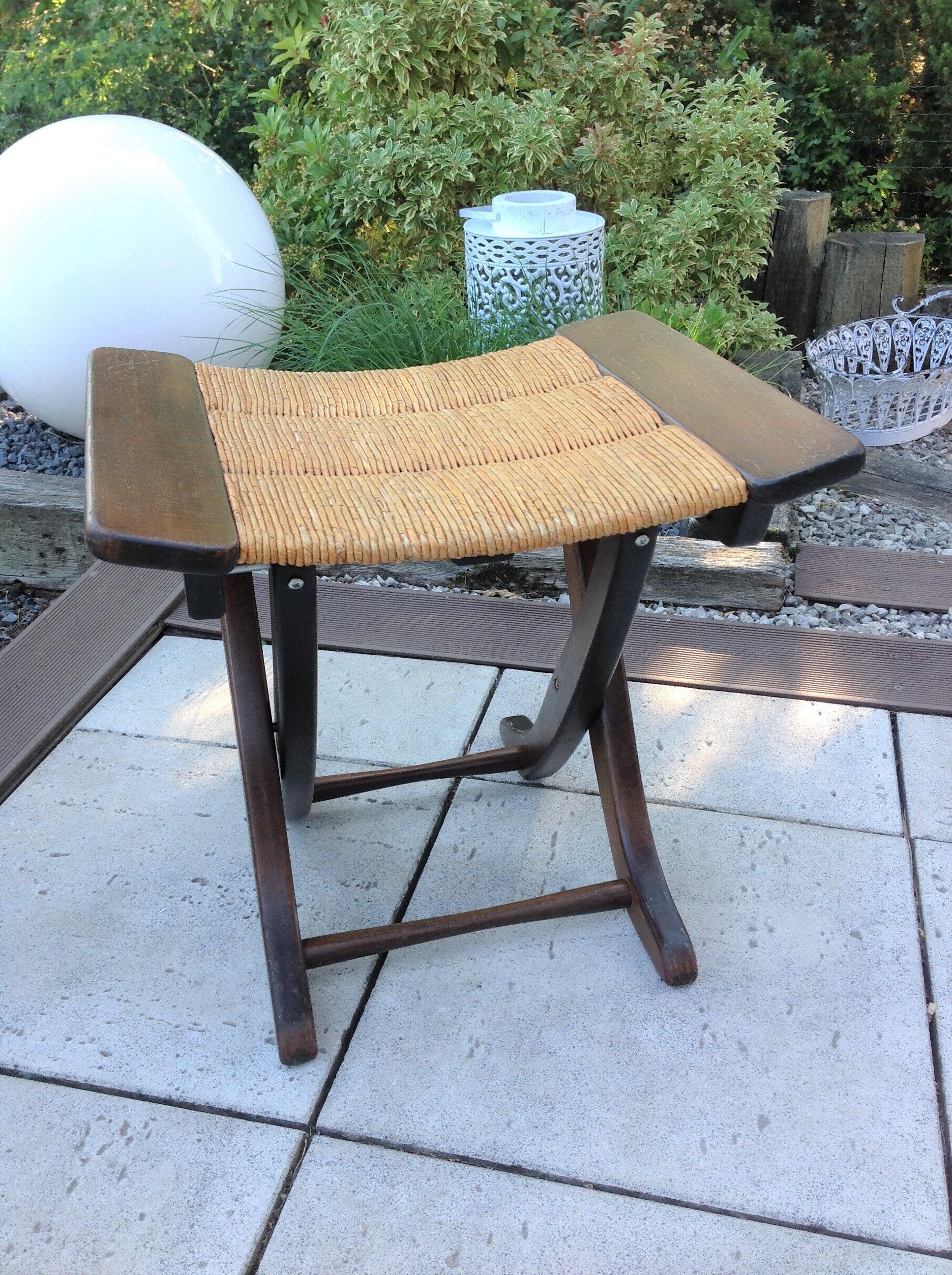 Tabouret  en bois paillé / vintage années 50-60