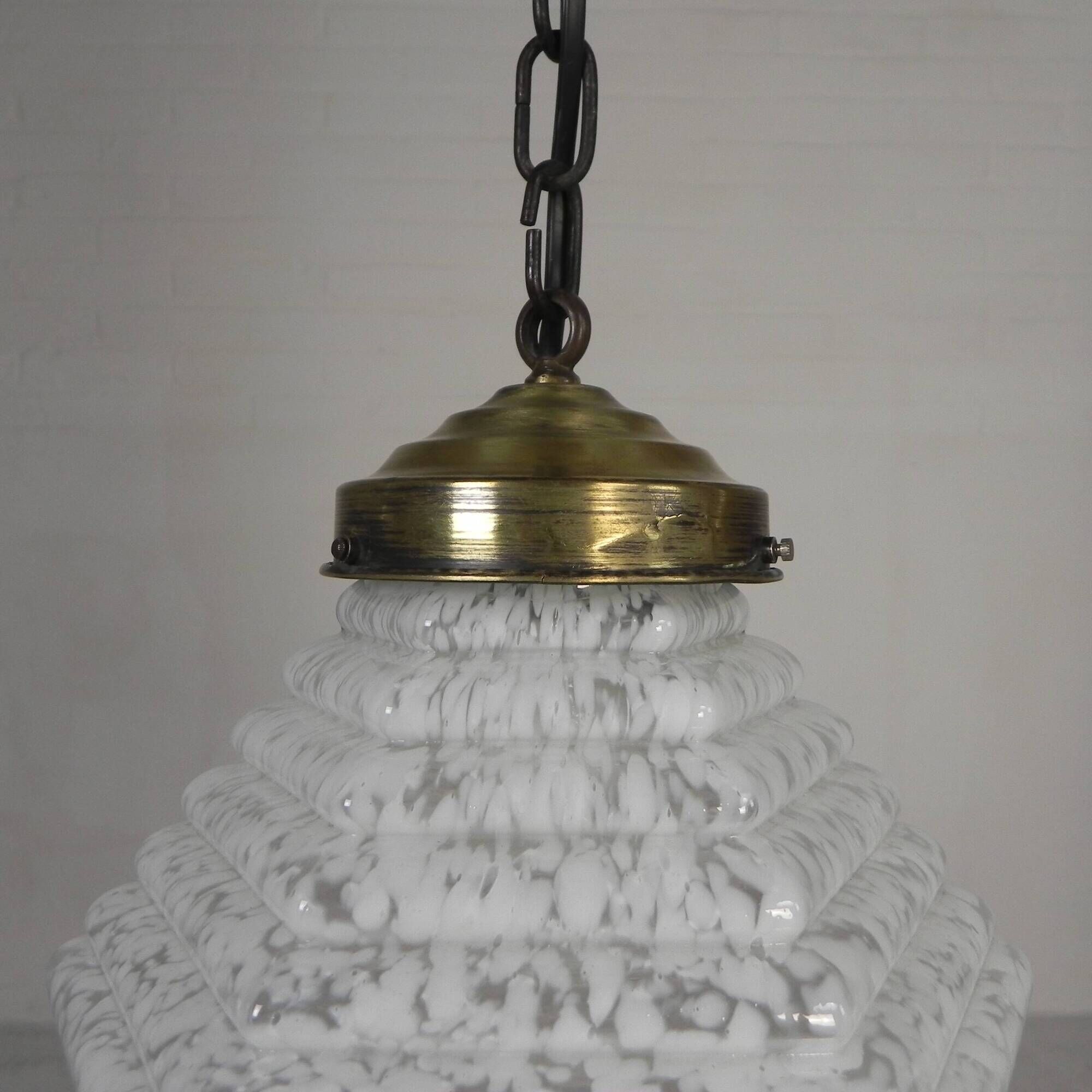 Art Deco pendant lamp with a hexagonal stepped glass shade, 1930s