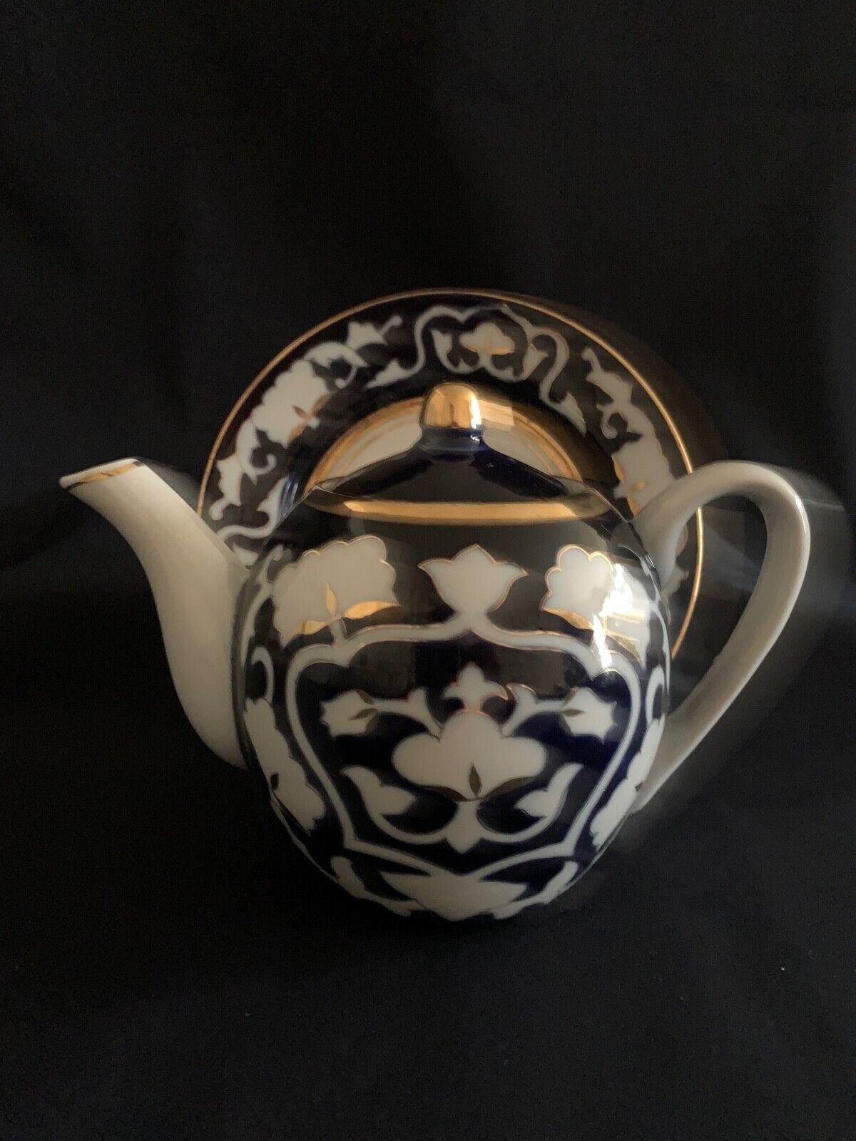 Uzbek teapot, plate, porcelain, collection, ethnic, signed, gilding