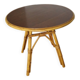 Round coffee table in wicker and bamboo