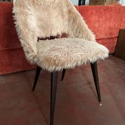 70s faux fur chair with tapered legs in powder pink