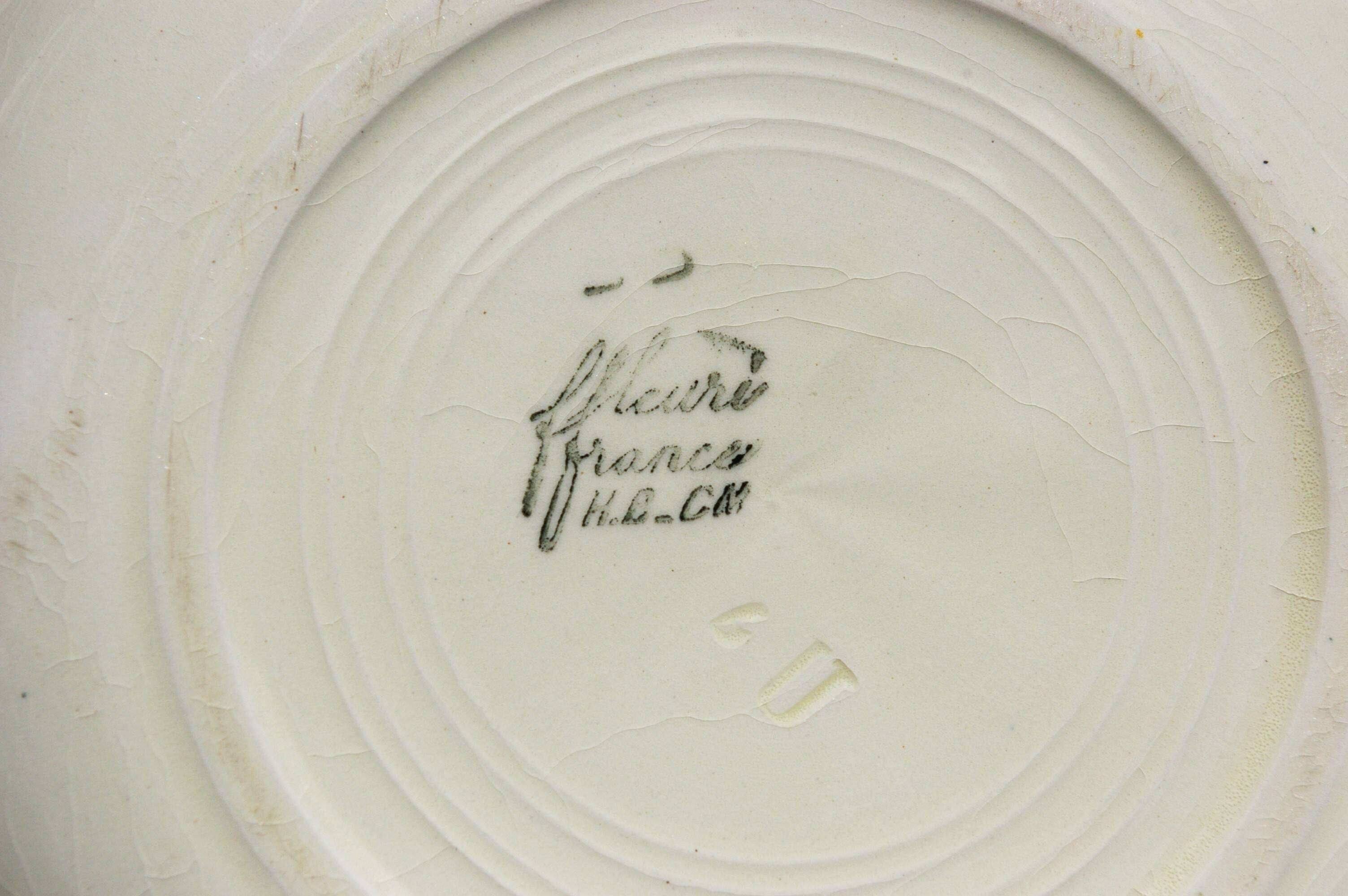 10 HB Creil Montereau earthenware soup plates, "Fleuri" model