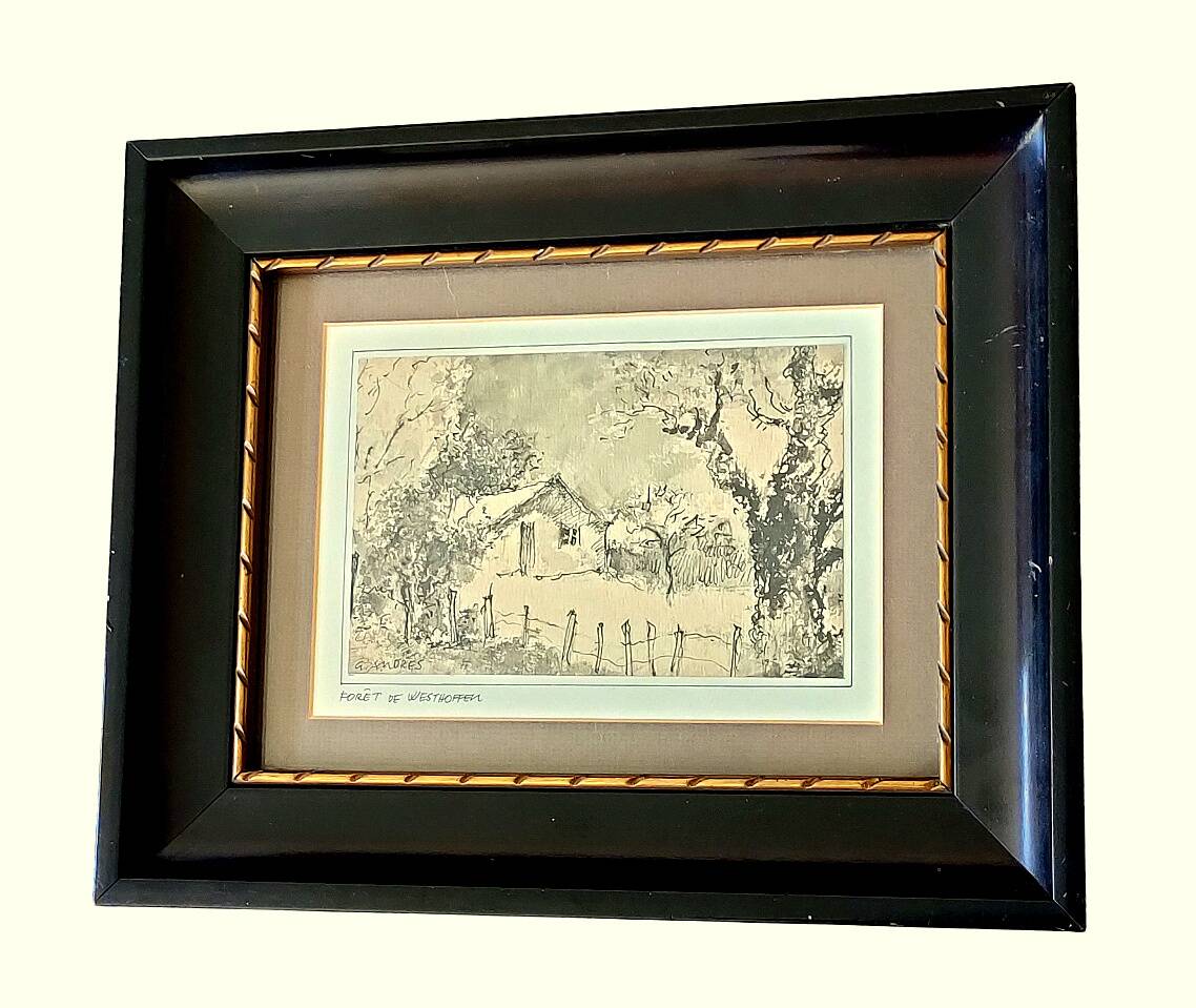 Painting by Gérard ANDRÈS (1930) Watercolored Indian ink Westhoffen Forest