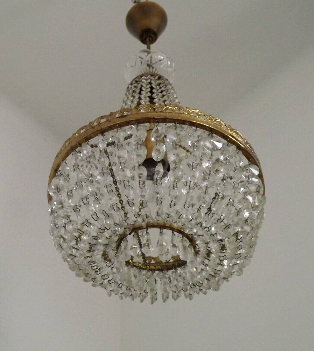Preciosa Jablonec Czech Crystal & Brass Montgolfier Single Light Chandelier 4550
