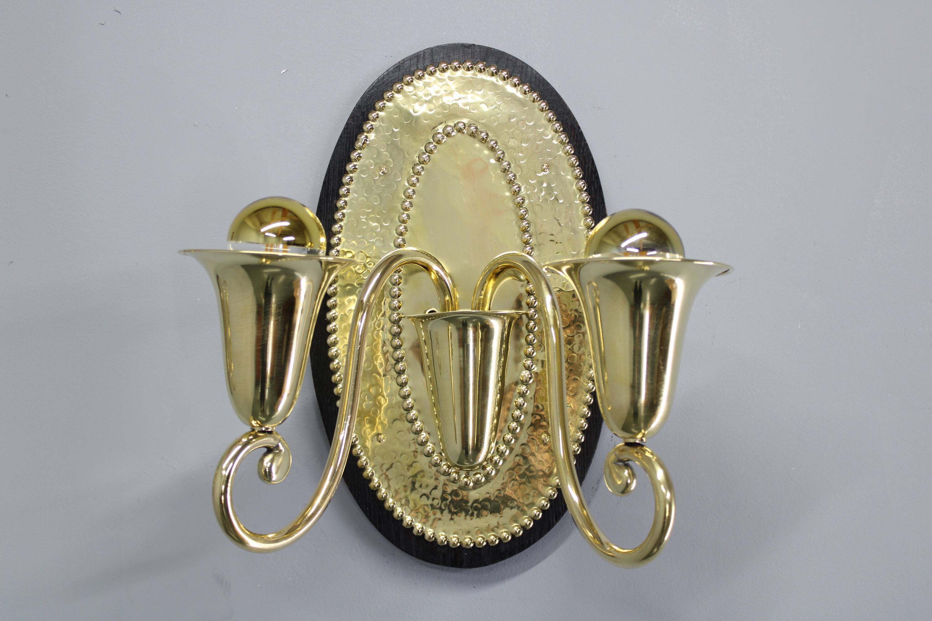 Art Nouveau brass wall sconces Hoffmann style, 1920s