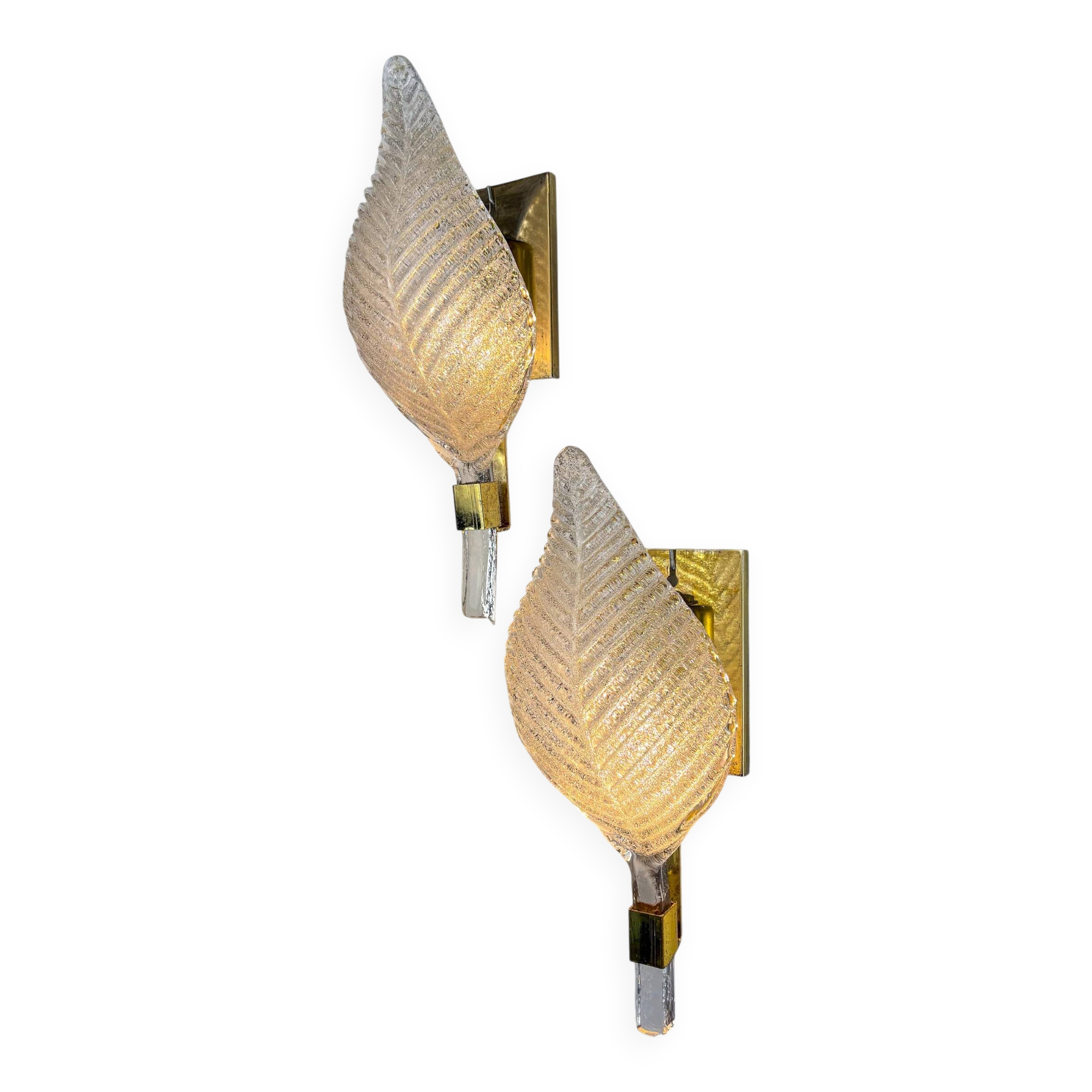 Paire de appliques murales en forme de feuille par Barovier & Toso, verre de Murano, Italie années 1950.