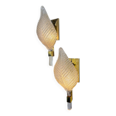 Pair of leaf-shaped wall sconces by Barovier & Toso, Murano glass, Italy 1950s