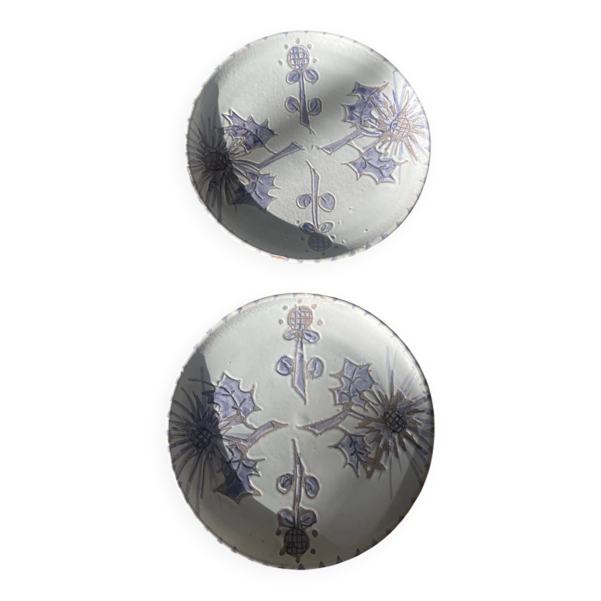 Pair of blue thistle plates