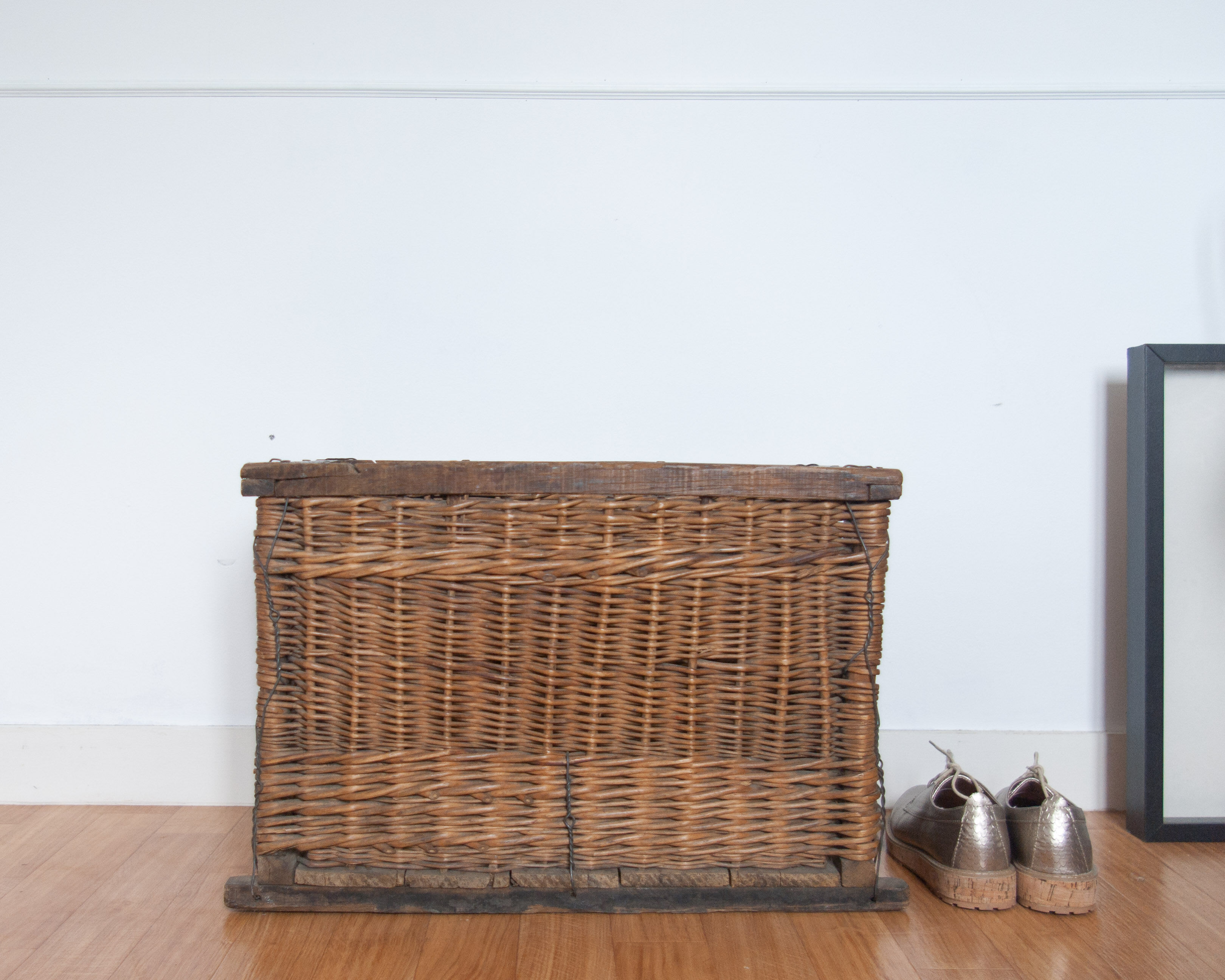 Wicker basket and wood