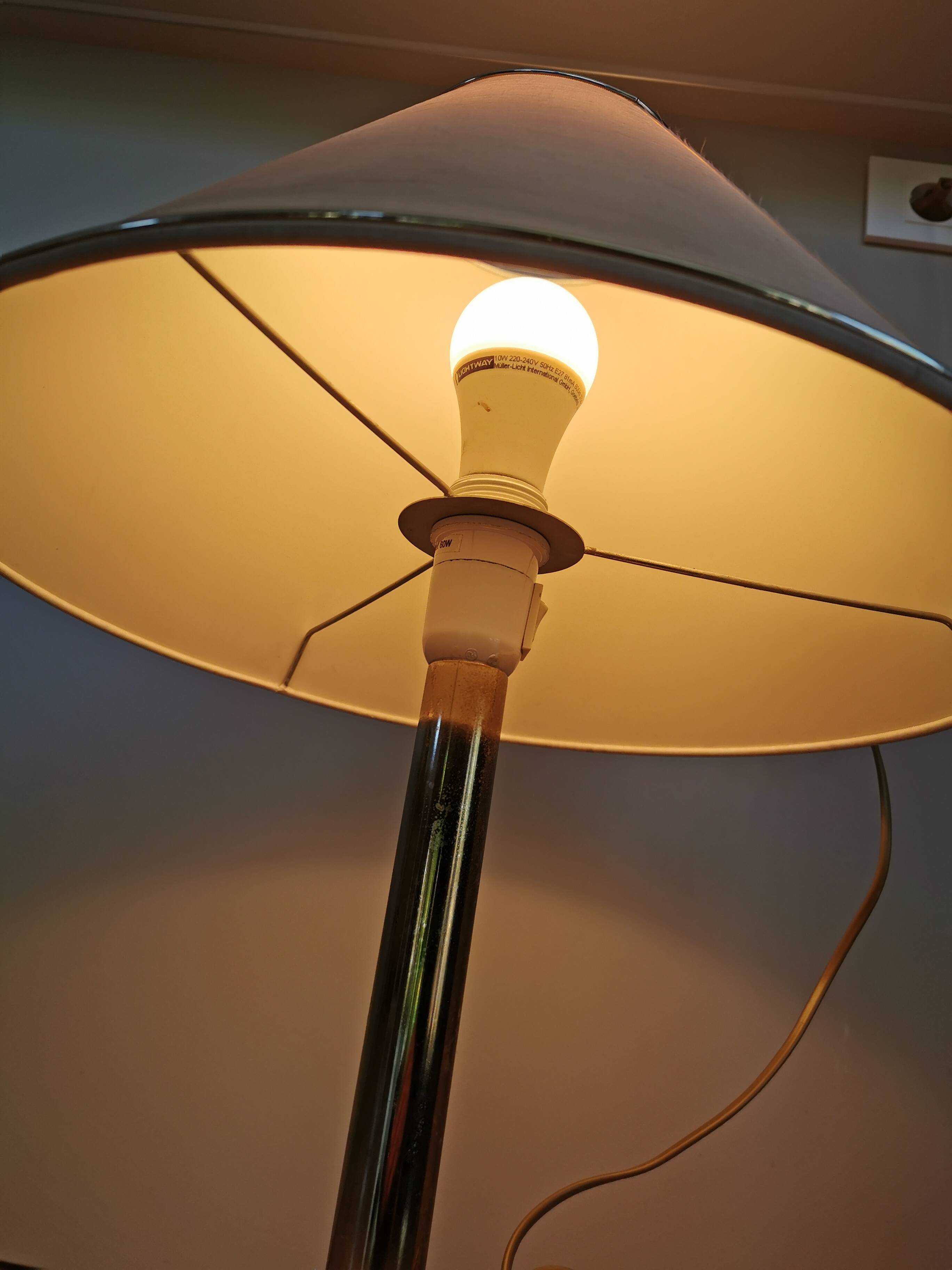 Vintage Brass Table Lamp with Fabric Shade, Mid-Century Bedside Light