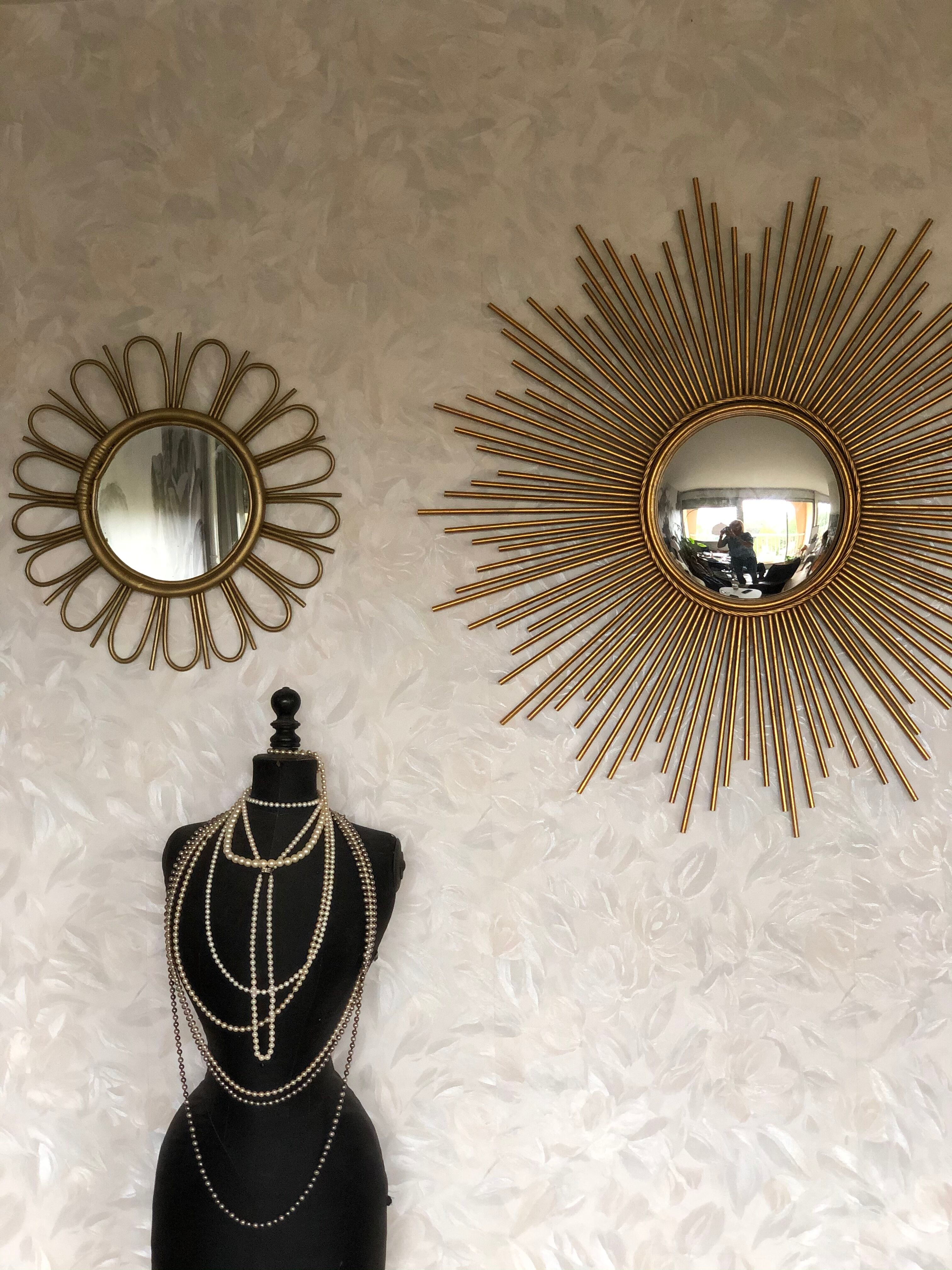 Golden rattan sun mirror 50cm