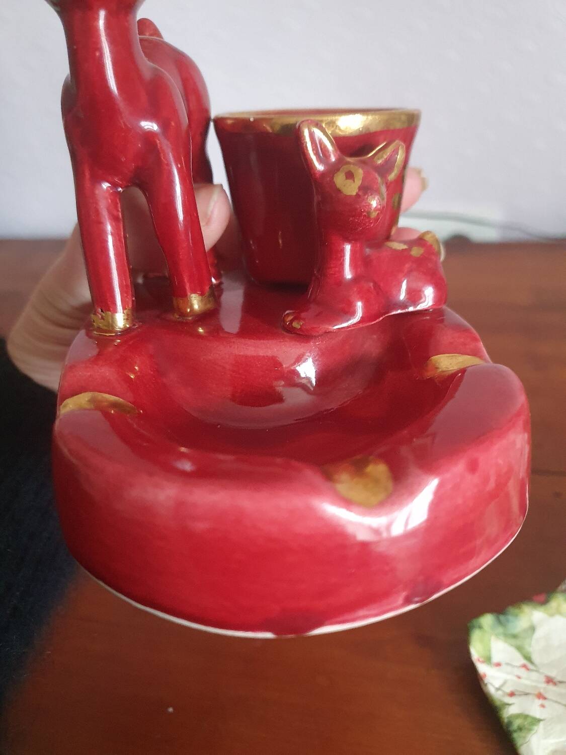 Bambi fawn cigarette holder ashtray in vintage Vallauris ceramic