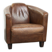 Sturdy cognac-coloured cow leather Aviator design armchair