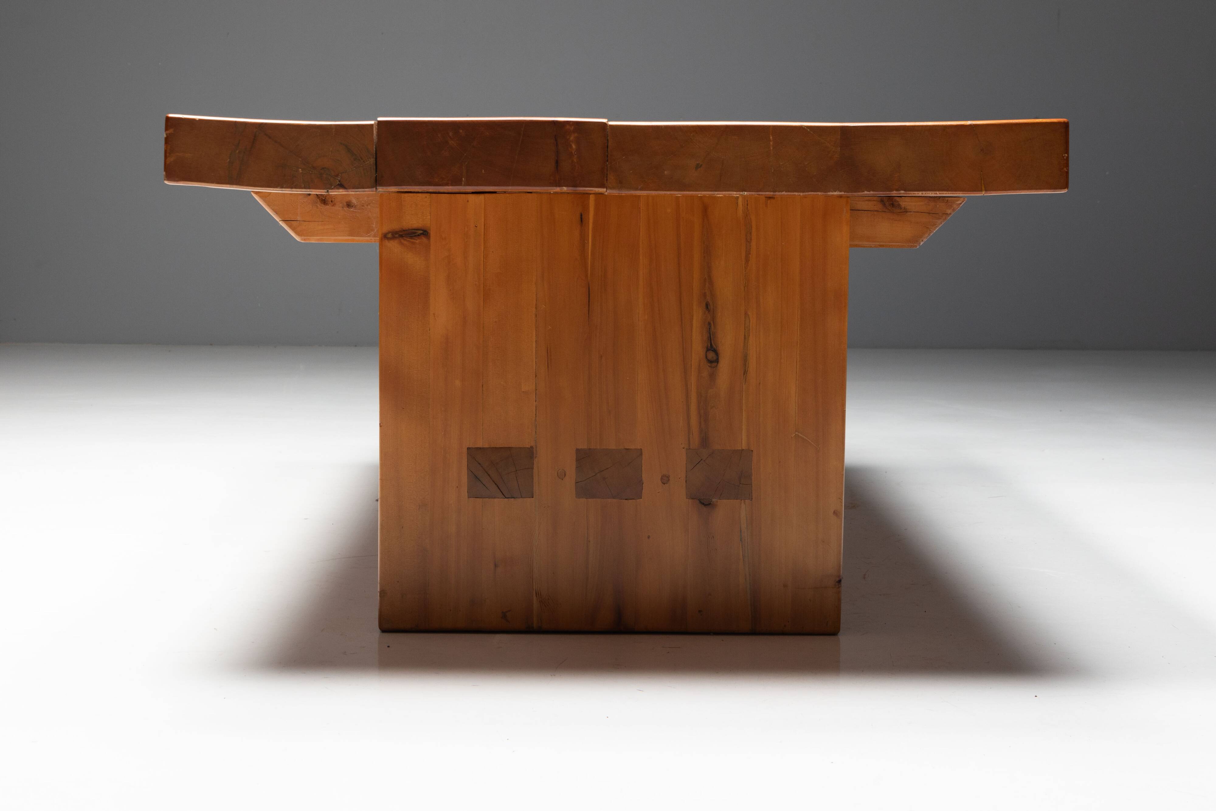Alpine elmwood dining table in the style of Pierre Chapo, France, 1960s