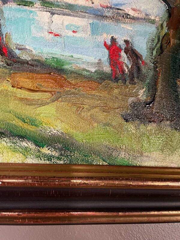 peinture à l'huile et au couteau sur toile montée sur châssis.Vintage