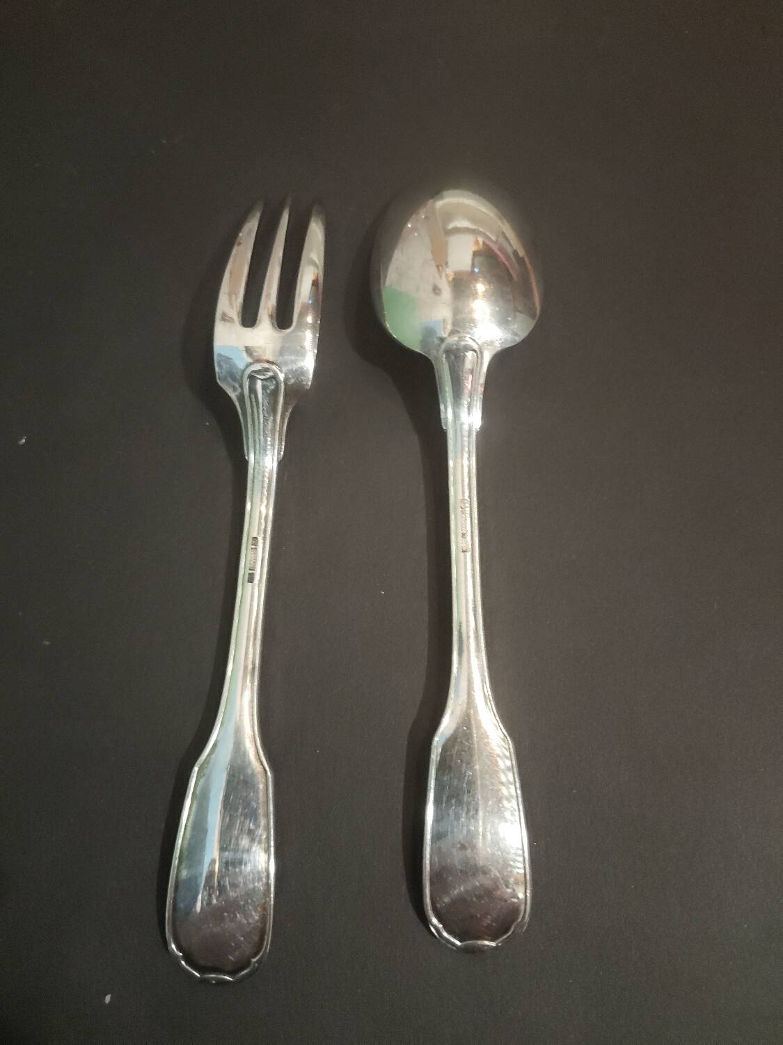 Christofle box – Child's spoon & fork – Silver-plated metal