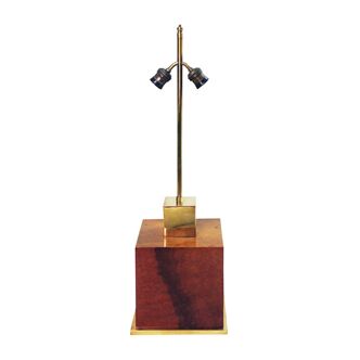 Willy Rizzo Lampe de table cube en bois de loupe laquée années 1970 Hollywood Regency Glamour