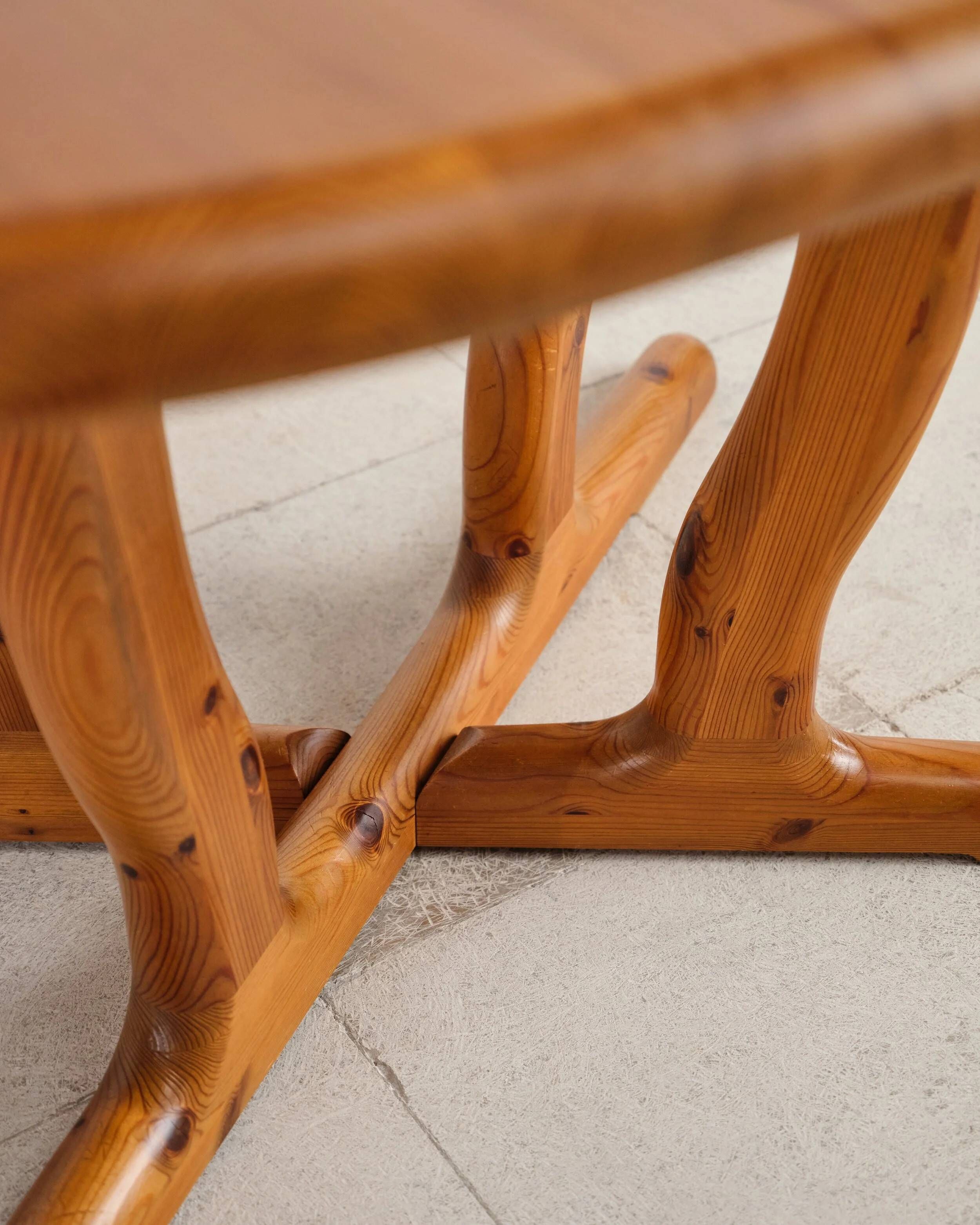 Brutalist extendable table in pine, Rainer Daumiller, Denmark, 1970s.
