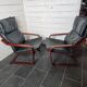 Pair of Scandinavian armchairs in leather and curved wood