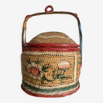 Straw basket, painted decoration, Indonesia