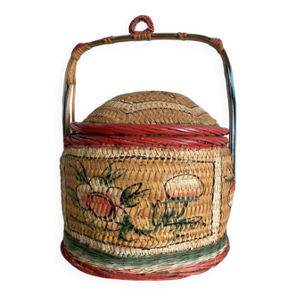 Straw basket, painted decoration, Indonesia