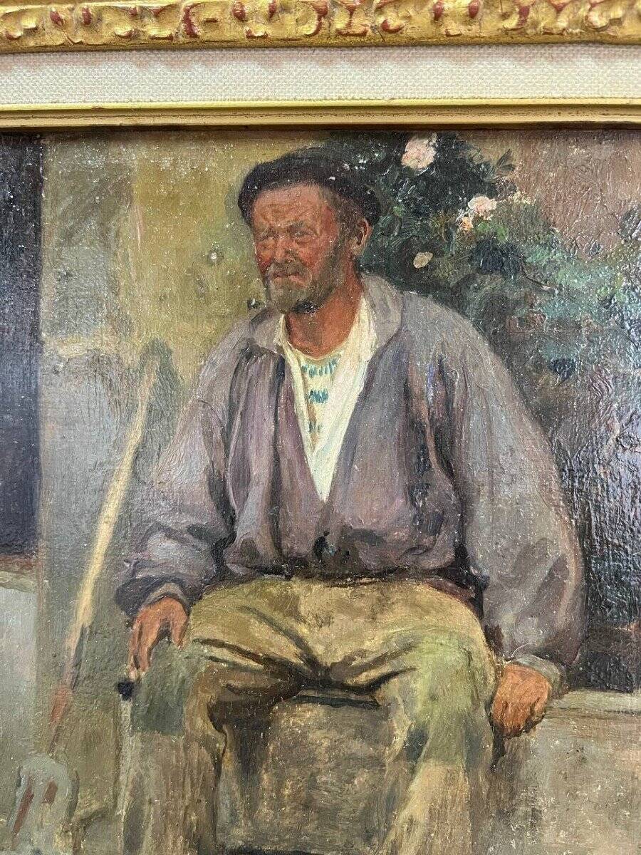 Portrait Oil on Wood, 20th Century