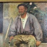 Portrait Oil on Wood, 20th Century